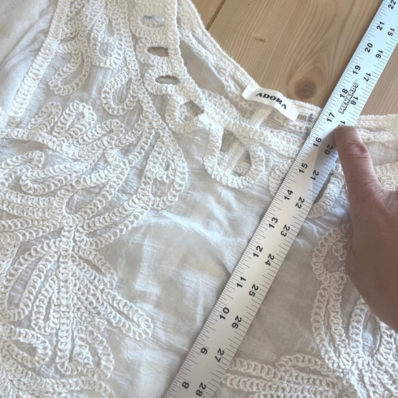 ADORA Women Crochet Embroidered Crop Top White Boho Festival S Sleeve Blouse - Picture 3 of 5